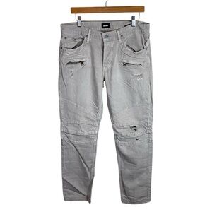 MJ485 Men’s HUDSON Designer Brand LINEN Blend Button Fly Moto Denim Jeans 33x30